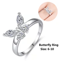classic lovely butterfly insect shaped crystal rhinestone zircon ladies ring with aaa cz for women party wedding jewelry