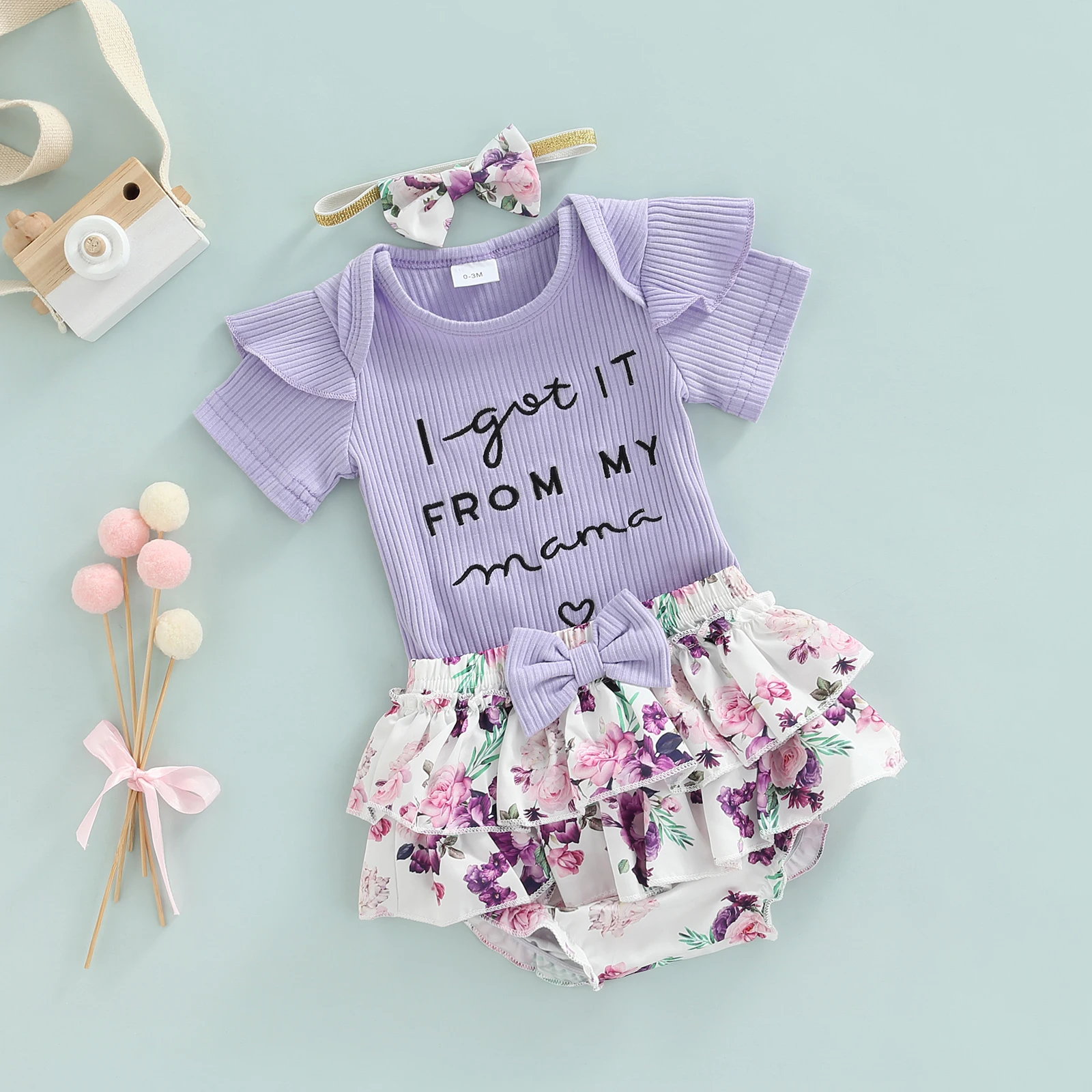 

0-18M Newborn Infant Baby Girls Clothes Set Summer Letter Romper Floral Shorts Outfits Costumes D01