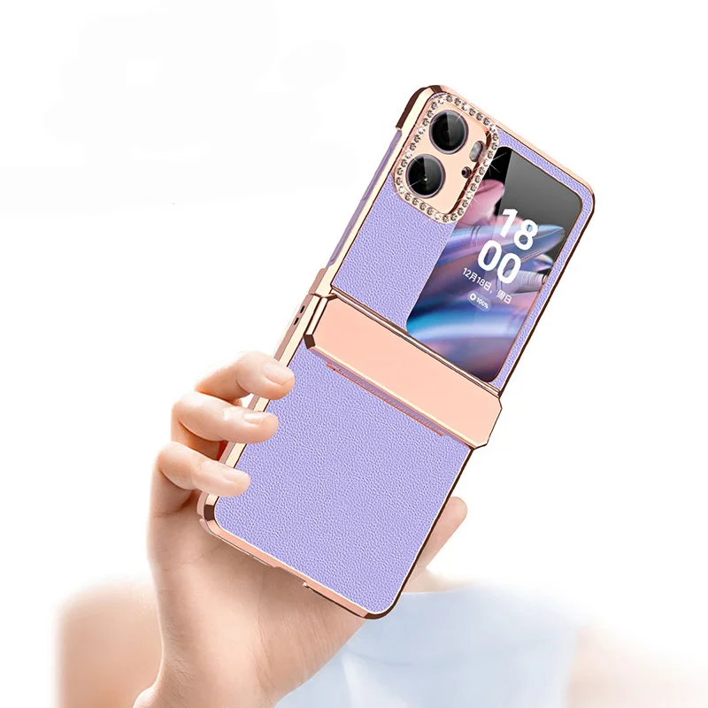 OPPO Find N2 Flip Case Shockproof Leather Case for OPPO Find N2 Flip Hinge Case Decorated with Diamonds Fashion Cell Phone Cover