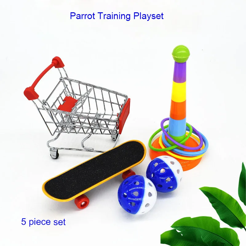 Bird Toys Parrot Toys Mini Shopping Cart Training Rings Skateboard Ferrule Bell Ball Training Interactive Educational Toy