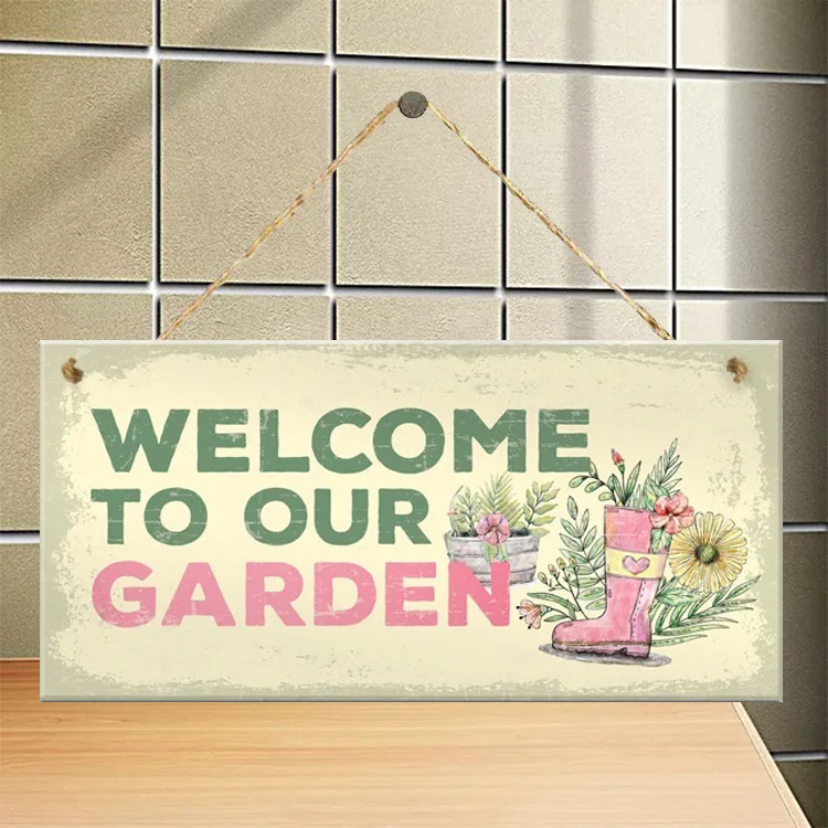 

"Welcome To Our Garden"Wooden Hanging Plaque Home Decoration