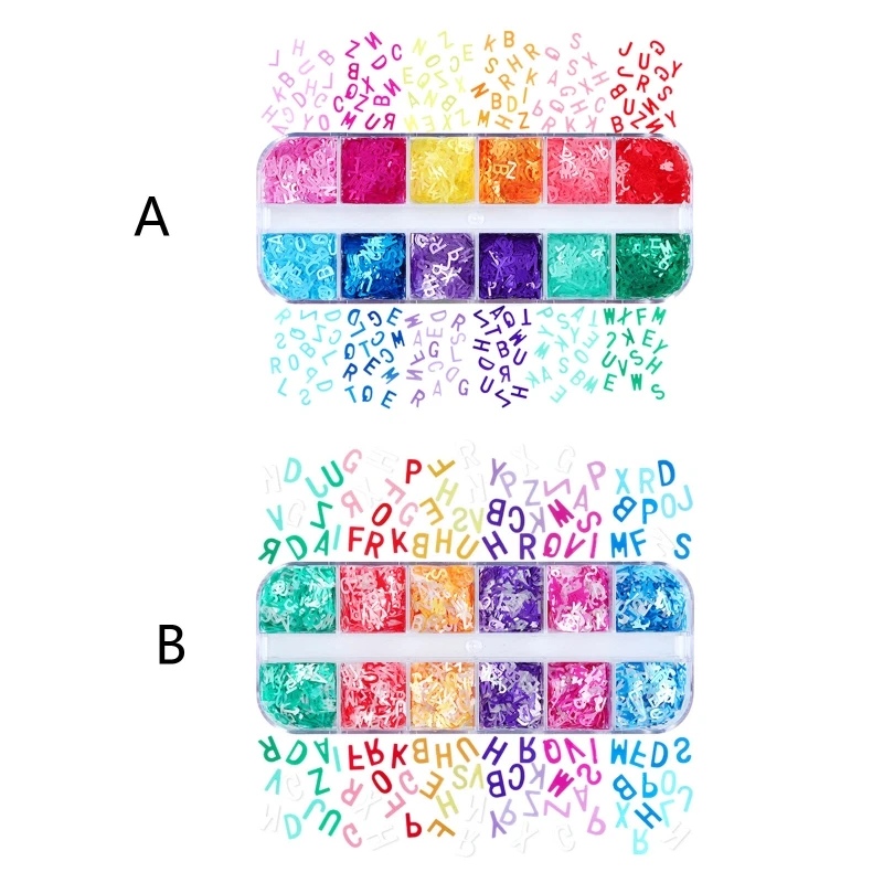 

English Letters Glitter Sequins Flakes Resin UV Epoxy Mold Fillings Nail Art Decorations DIY Crafts Decor 12Grids/Box