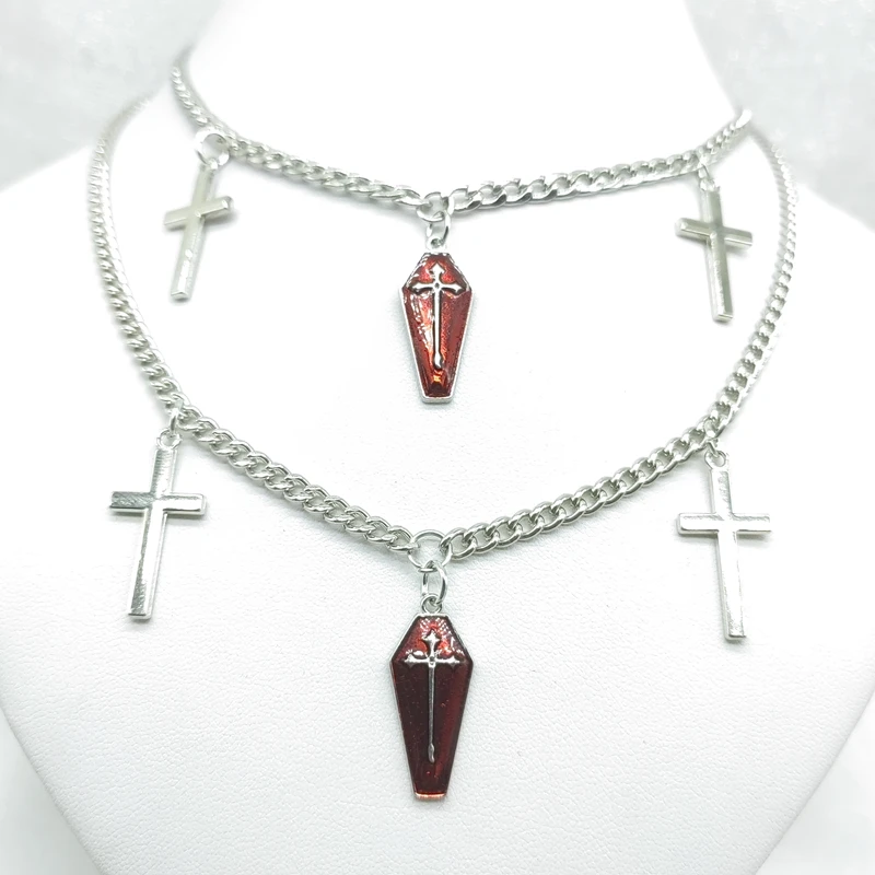 

2022 Brand New Cuban Dark Unisex Choker Necklace Men Women Hip Hop Gothic Punk Scarlet Geometric Cross Pendant Chain Party Gift