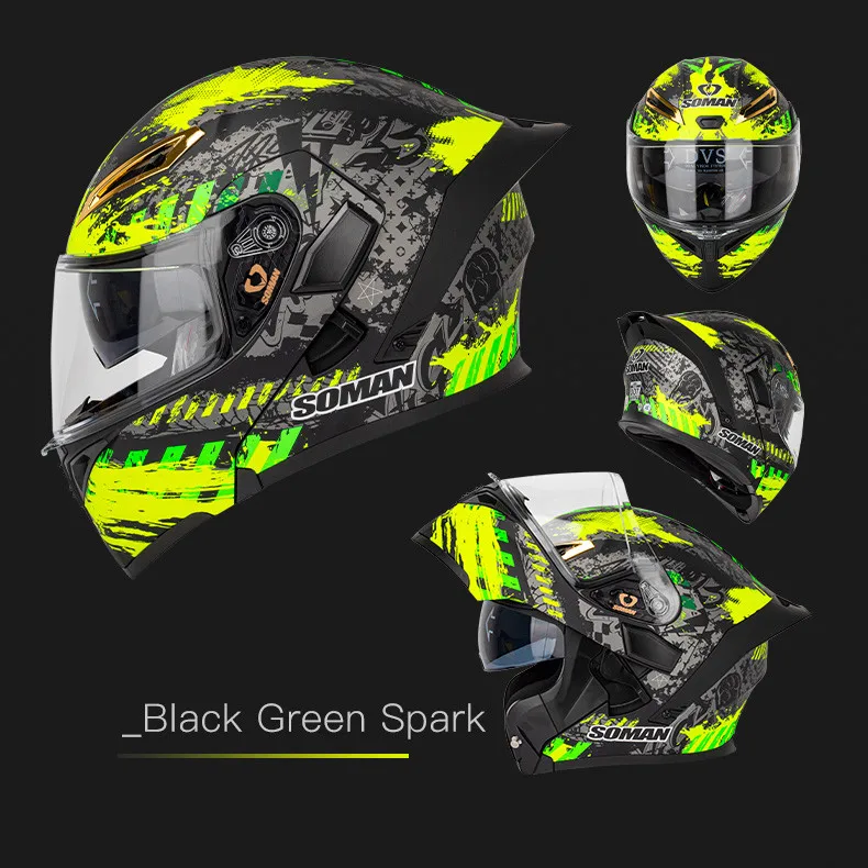 Женский модульный мотоциклетный шлем SOMAN с двумя линзами и откидной крышкой