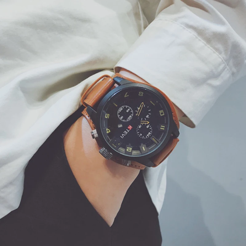 

Quartz Watches for Men Fashion&casual Large Dial Wristwatch Faux Leather Strap 24-hour Indication Sport Men Watch