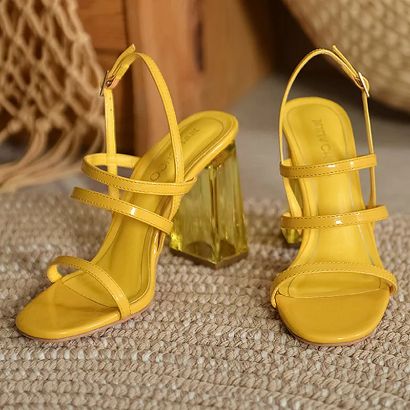 

Girl PVC Jelly High-heeled Shoes Women Sandals 2022 Brand Design New Black Ankle Buckle Sandal 9.5 Cm Thick-heeled Open Toe Shoe