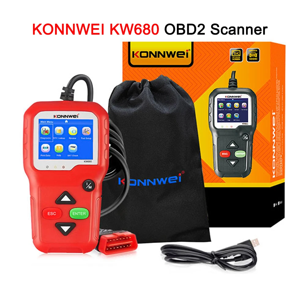 Диагностический сканер для автомобиля KONNWEI KW680, OBD2, OBDII, в режиме реального времени