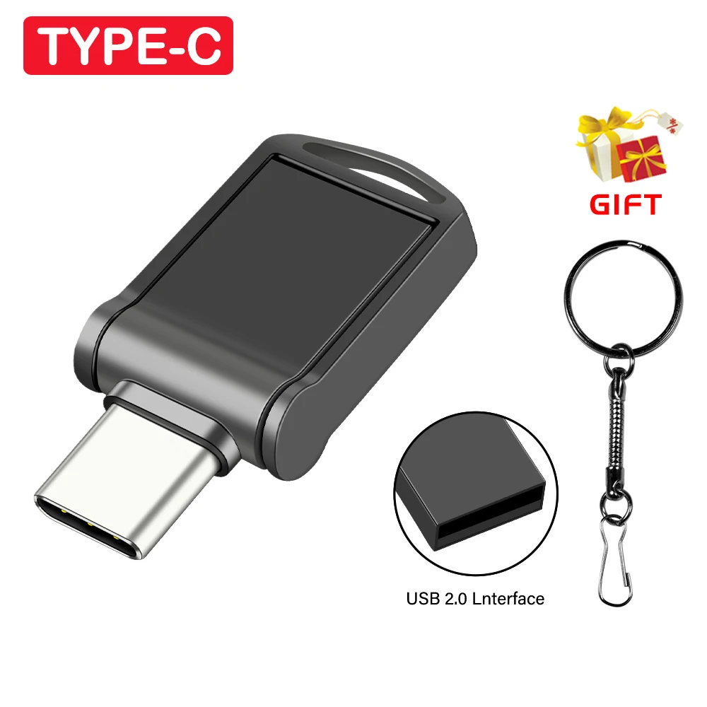

Super Mini TYPE-C Pen Drive 64GB Black USB Flash Drive 32GB Rotatable Metal Memory Stick Free Custom Logo Key Chain Pendrive 16G