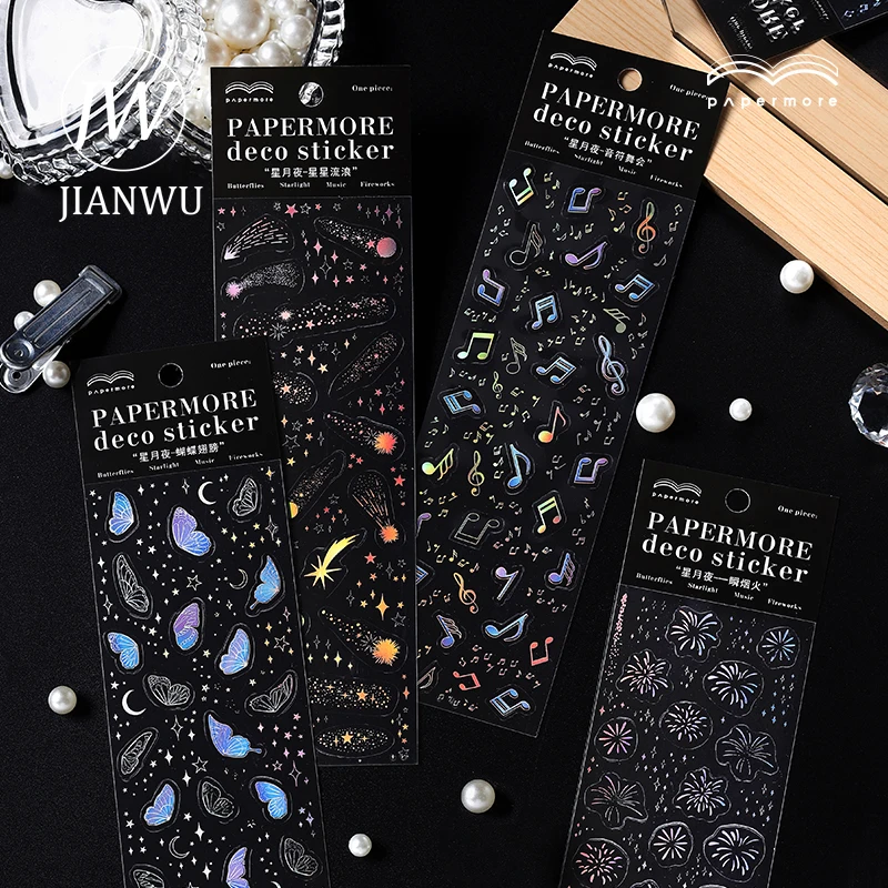 

JIANWU Starry Sky Hot Silver PET Sticker Kawaii Stationery Waterproof Transparent Scrapbooking Decoration Collage Diary Stickers