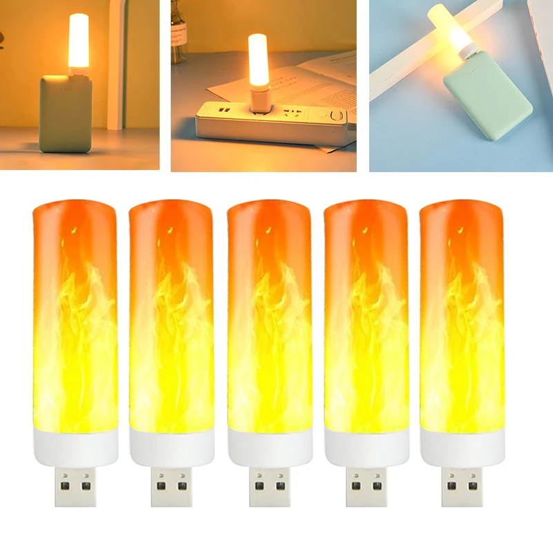 

USB Night Light USB Atmosphere Light LED Flame Flashing Candle Lights LED Book Lamp For Power Bank Camping Lighting Effect Light