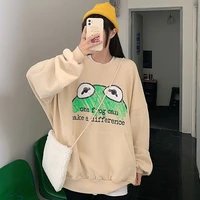 cute frog printed pullovers women o neck thin loose casual sweatshirts with big pocket spring autumn mid length leisure pullover