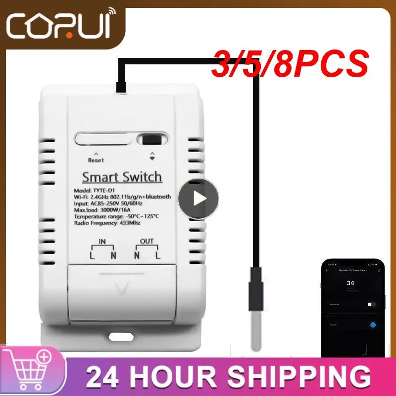 

3/5/8PCS Wifi Temperature Switch Voice Control Real-time Monitor Ds18b20 Temperature Sensor Works With Alexa Google Home 16a