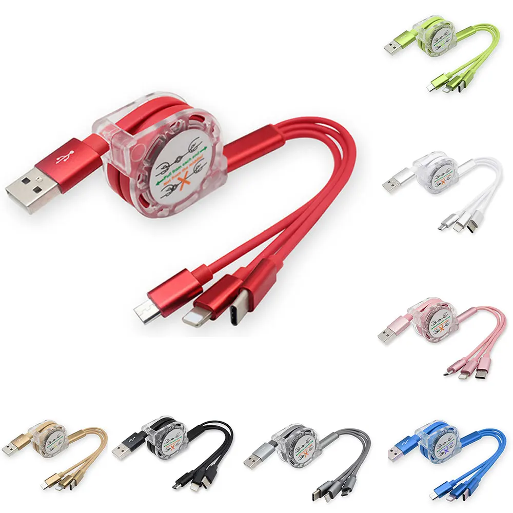 

3 in 1 Retractable USB Cable For iPhone X XS Charging Charger Micro USB Cable For Android USB Type C Mobile Phone Cables