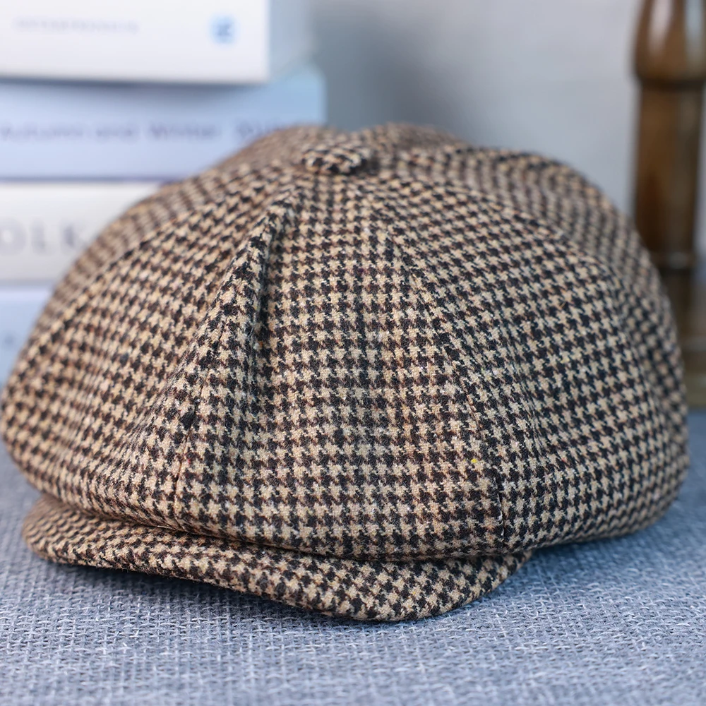 Кепка в стиле гусиные лапки на весну осень и зиму Гэтсби клетчатый черный Берет