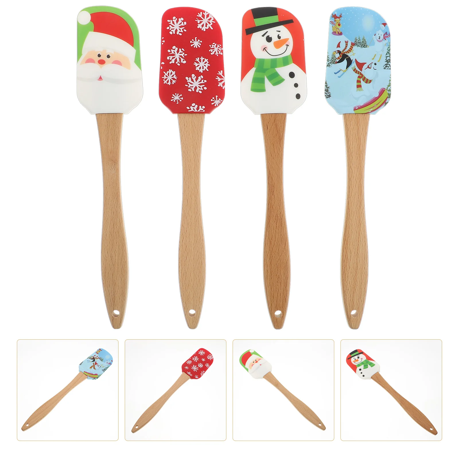 

Christmas Spatula Silicone Wooden Handle Spatulas Santa Setbaking Butter Withholiday Cream Scraper