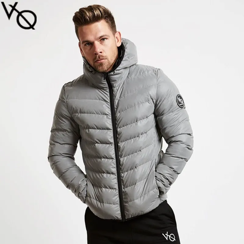 Winter new men's down jacket Muscle fitness men's sports hooded zipper jacket cotton jacket running fitness training clothes