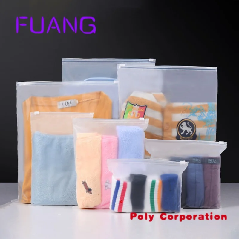 Custom Matte Frosted Transparent Biodegradable Plastic Packaging Zipper Bags T Shirt Swimwear Zip Lock Clothing Bags With Logo
