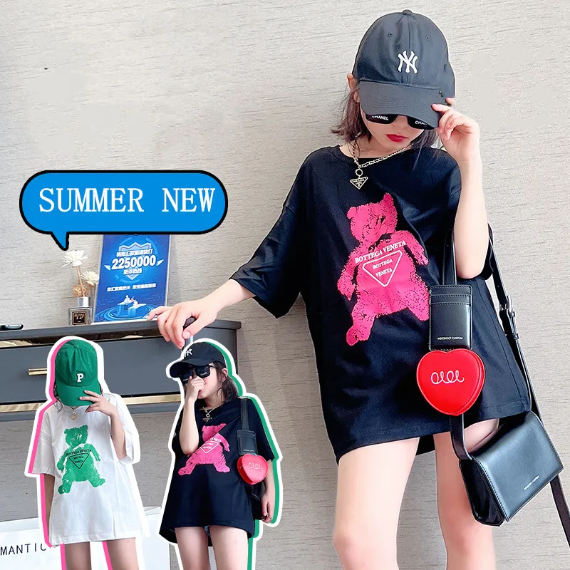 Летняя детская футболка для девочек Длинные Топы Повседневная Толстовка с