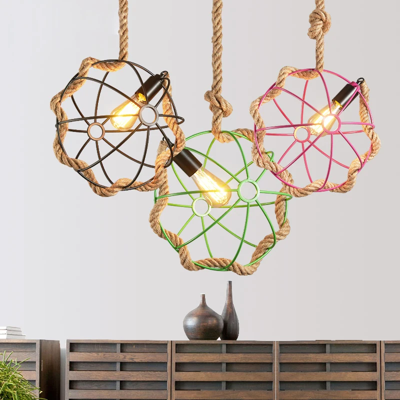 Винтажная Лофт индастриал кованая железная клетка WitE27 лампочка эдисона люстра