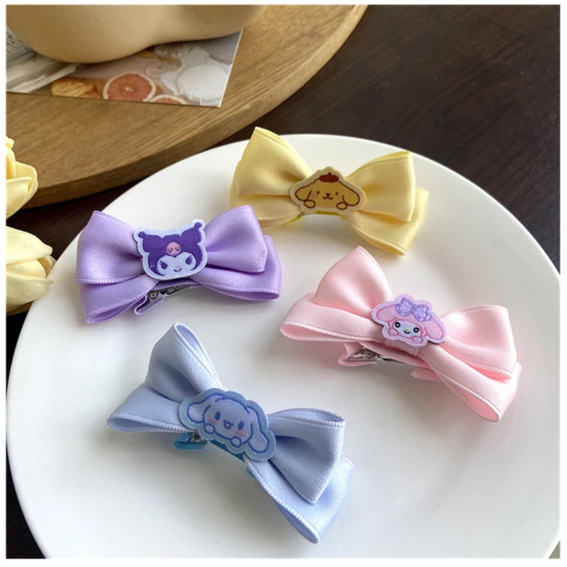 

New Kawali Sanrio Kuromi My Melody Pompompurin Ribbon Hair Clips Headpiece Hair Accessories Sweet Birthday Girls Gift For Kids