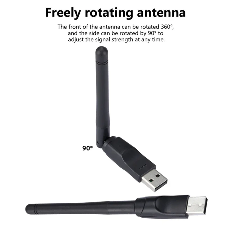 Фото Адаптер USB 2.0 2,4 ГГц, 150 Мбит/с, беспроводная сетевая карта Wi-Fi с антенной, набор микросхем 802.11 b/g/n Ralink MT7601 для портативных ПК, Windows №5
