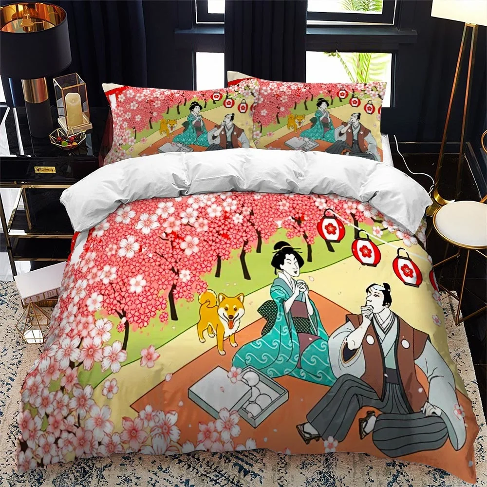 Japanese ukiyo bed duvet cover set queen calico Twin size comforter bedding Single complete |