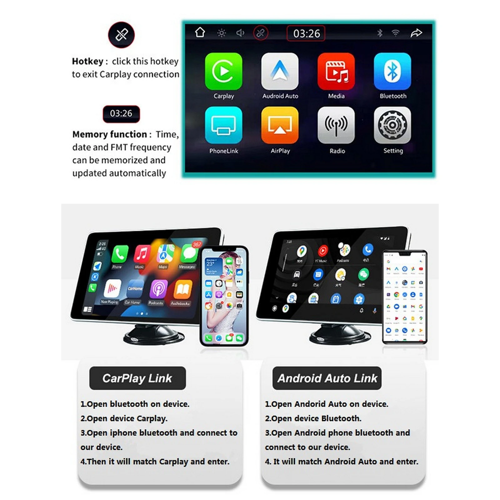 Беспроводной Carplay Android автомобильный планшет портативный мультимедийный плеер