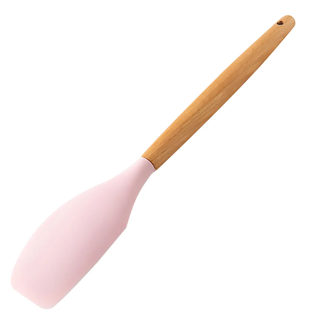 

Wooden Handle Silicone Spatula Scraper Soup Spoon Brush Egg Beater Non-Stick Kitchen Utensil Spoon