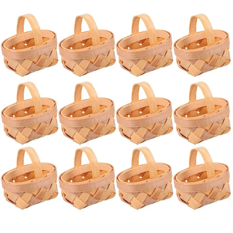 

48Pcs Wood Chip Mini Baskets Manual Woven Baskets Ornaments Candy Storage Box