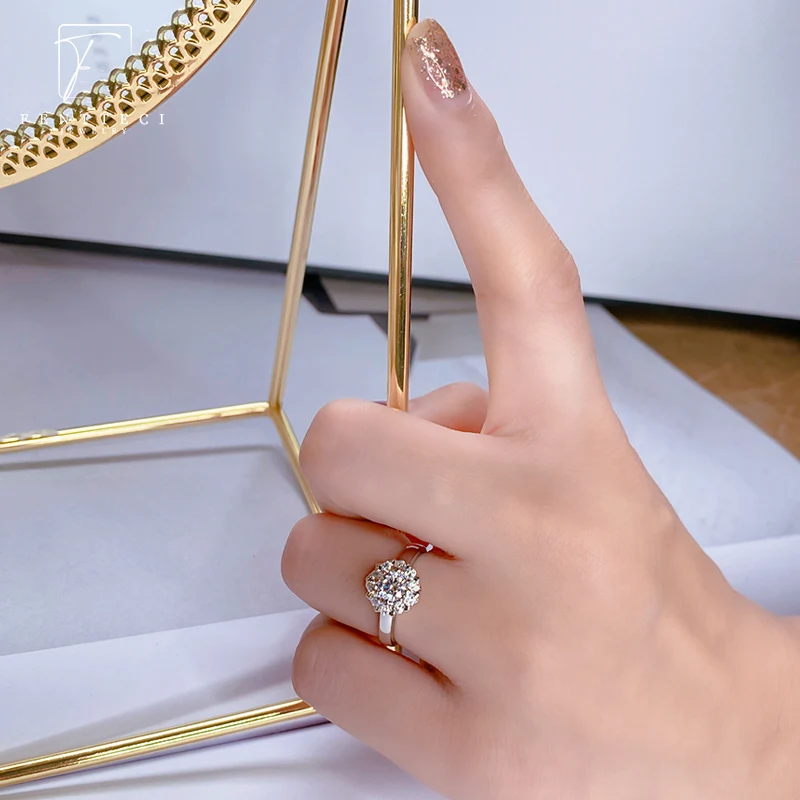 FENTTECI S925 Silver 18k Gold Plated Moissanite Ring Flower Luxury Engagement Ring For Women Wedding Proposal Ring Fine Jewelry