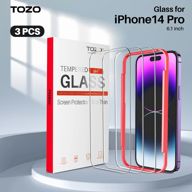 

TOZO Compatible for iPhone 14 Pro Screen Protector 6.1 inch 3 Pack Premium Tempered Glass 0.26mm 9H Hardness 2.5D Film