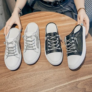 Baotou Mesh Half Slippers Womens Summer Outer Wear 2022 New Flat Bottom Fashion No Heel Mesh Small White Shoes