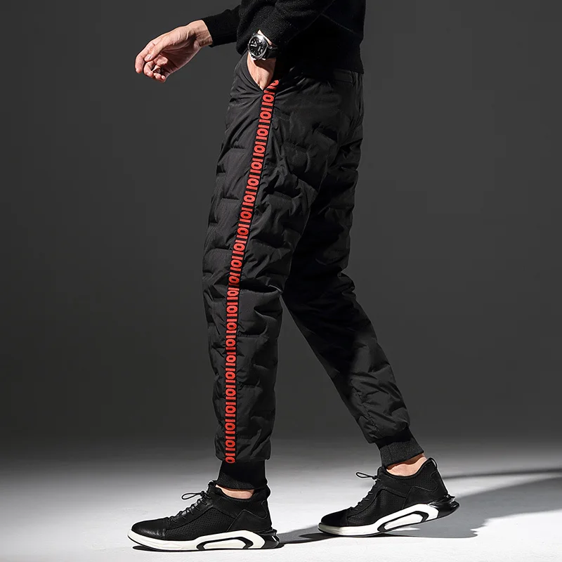 

White Duck Down Straight Trousers Winter Printed WindproofDown Pants Outdoor Men's Plus Size Thicken Warm Trousers Snow Cloth