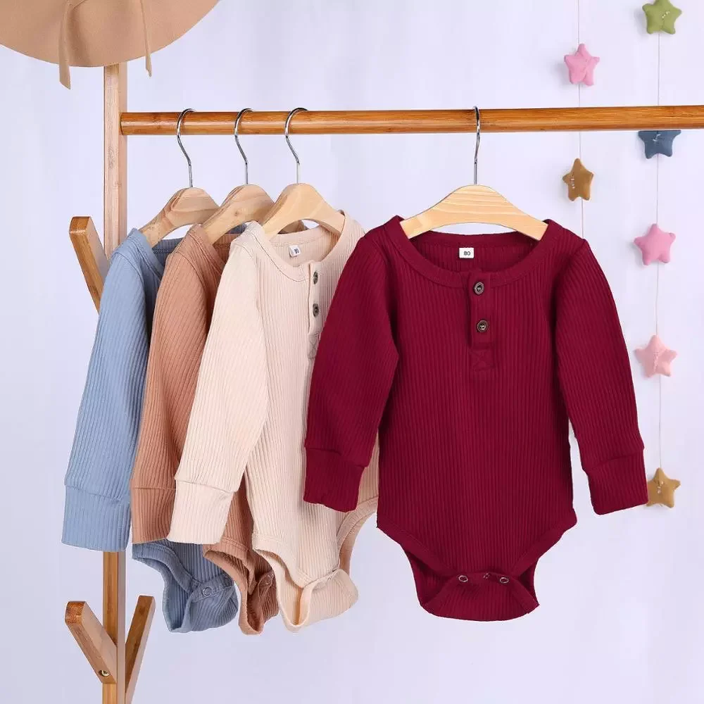 

2020 Brand New Newborn Infant Baby Girl Boy Ribbed Bodysuit Ruffle One-Pieces Solid Jumpsuit Long Sleeve Outfits Spring Sunsuit
