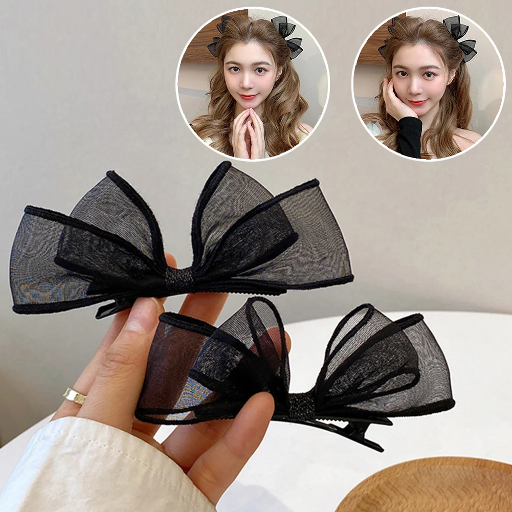 

2pcs Black Mesh Hair Bows Clips Vintage Bowknot Side Hairpin Cute Girls Barrettes Headdress Hair Accessories For Women