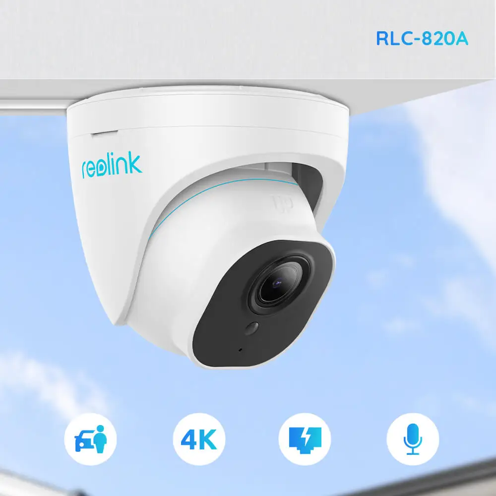  Reolink Smart Security Camera 4K 8MP PoE Outdoor Infrared Night Vision Dome Cam Featured with Person/Vehicle Detection RLC-820A 