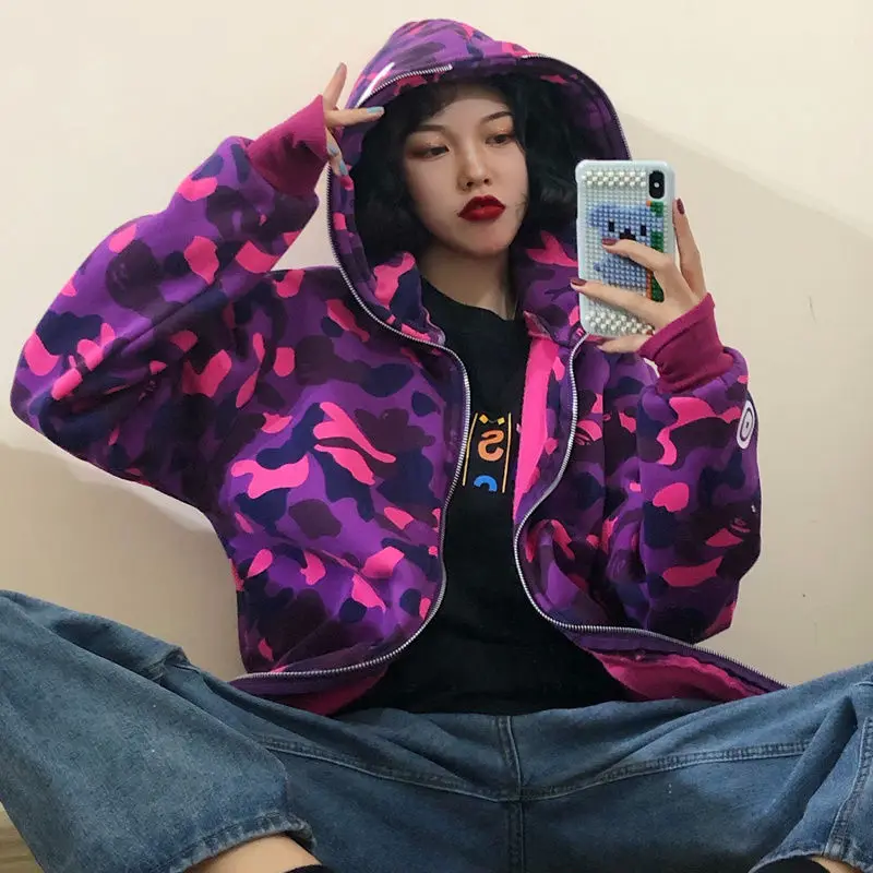 

Printing Sweatshirt Women Zip Up Hoodies Women Harajuku Japanese Streetwear Hip Hop Y2k Couple Tops Kawaii Winter Clothes Women