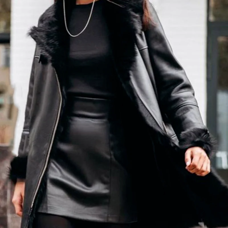 Women's Winter Fashion Fur Collar Thickened Artificial Leather 2022 Fake Fur Jacket New Casual Jacket Winter Coat Women Elegant