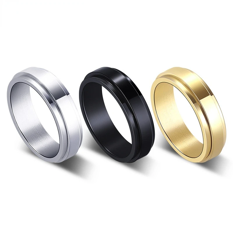 

Turnable Titanium Steel Men's Ring Trendy Men's Personality Ring Hip-hop Simple Single Index Finger Men's Ring Free Shipping