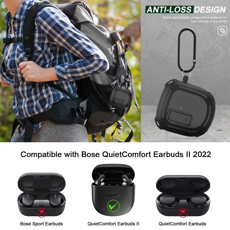 Фото Чехол для наушников Bose QuietComfort Earbuds II (2022) / Ultra (2023) с надежным замком, пылезащитный корпус, прочный противоударный защитный чехол №4