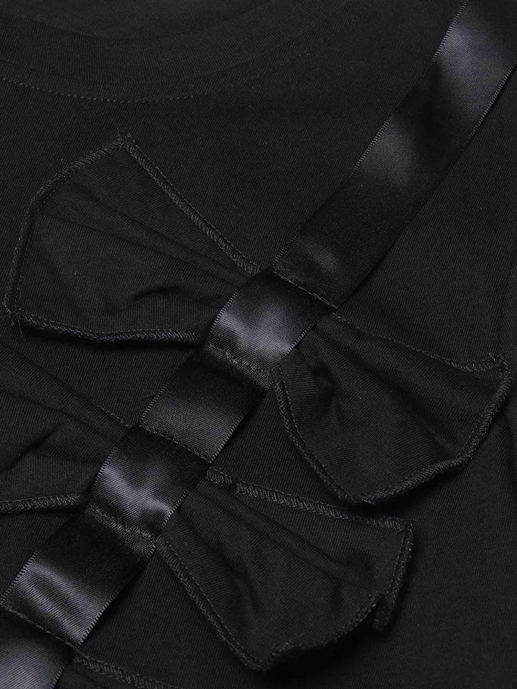 Однотонная Лоскутная Повседневная футболка ROMISS с бантом для женщин