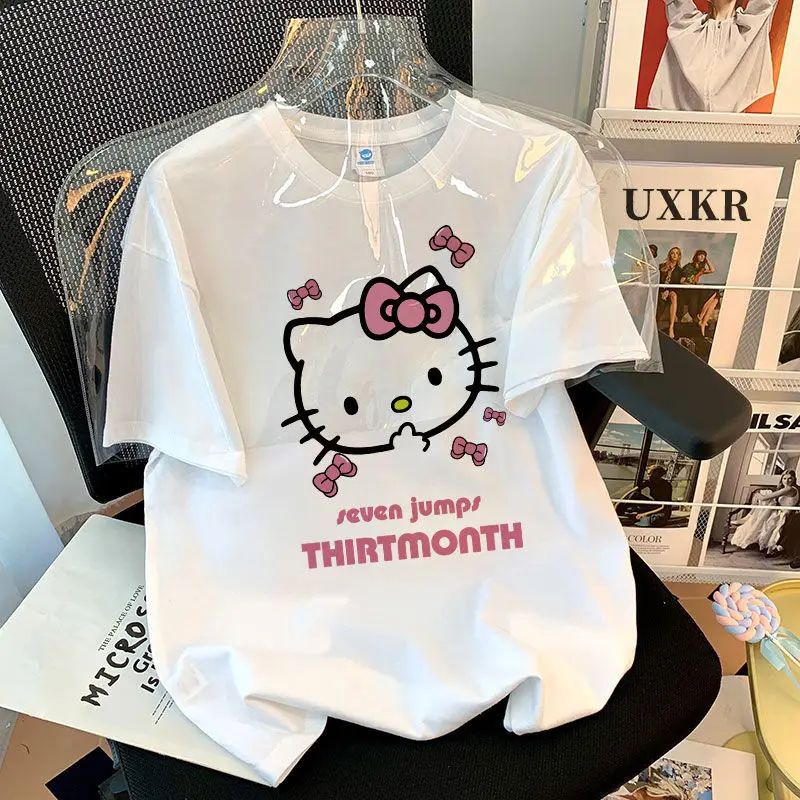 

Футболка детская хлопковая с коротким рукавом и принтом Hello Kitty