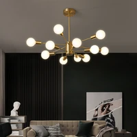 nordic led chandelier copper pendant lamp ceiling hanging light for living room bedroom glass ball modern luxury gold fixtures