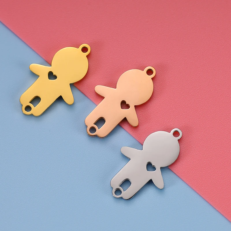 

Rumnvnty 20pcs Heart Boy Charms Mirror Polished Stainless Steel Charm Inner Two Hole DIY Jewelry