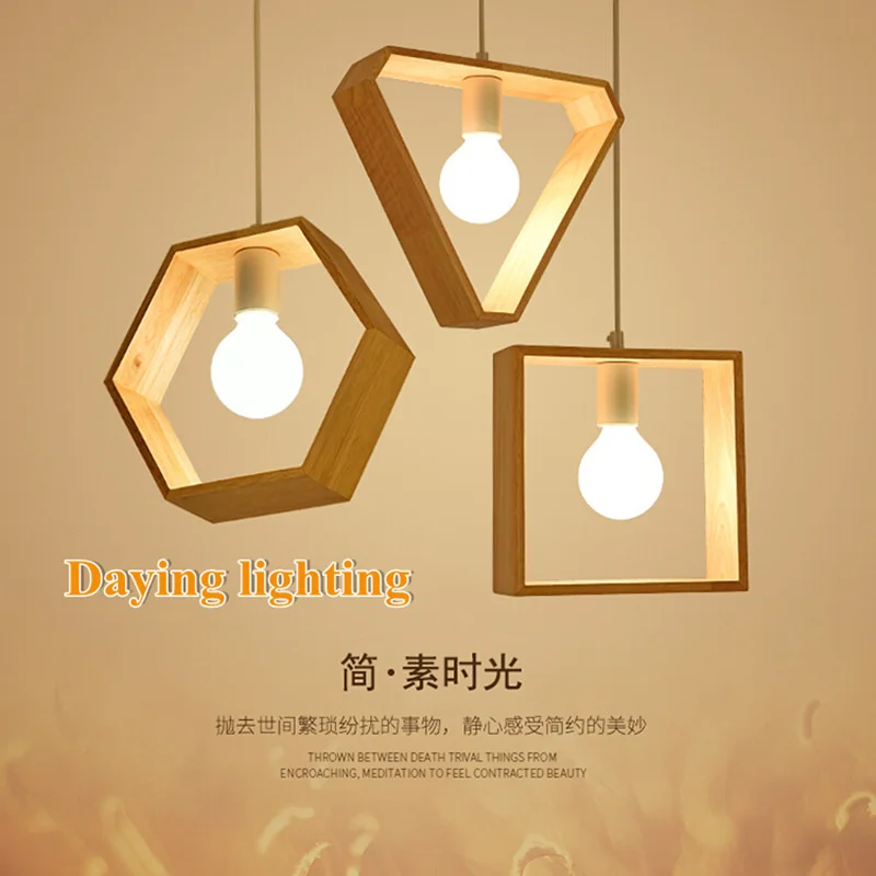 

Новинка современный светодиодный подвесной светильник квадратная Шестигранная треугольная форма деревянная Скандинавская лампа Потолоч...