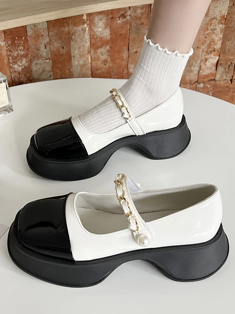 

Trend Women Lolita Mary Janes Shoes Platform Chain Sandals Summer 2022 New Brand Flats Square Toe Ladies Shoes Oxford Zapatos