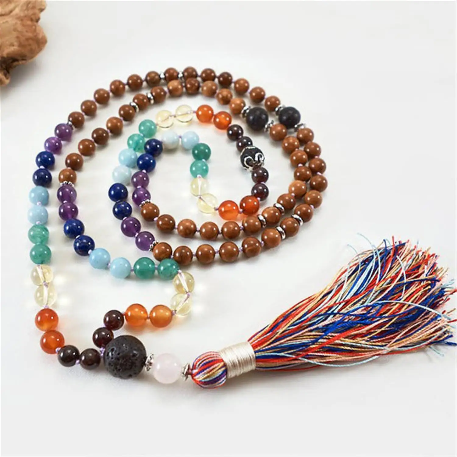 Деревянный камень чакры 8 мм 108 бусин ручная работа ожерелье с кисточкой мужской