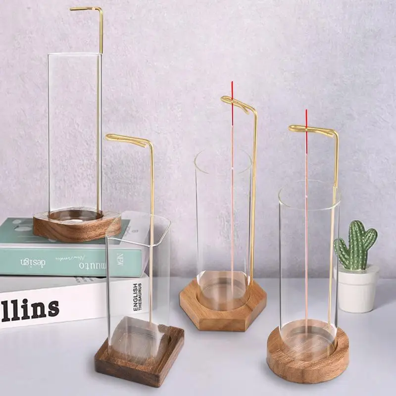 

Современная курильница со стеклянным Ловец ясеня, подставка для ароматических палочек, деревянная основа для домашнего декора, йоги, медитации