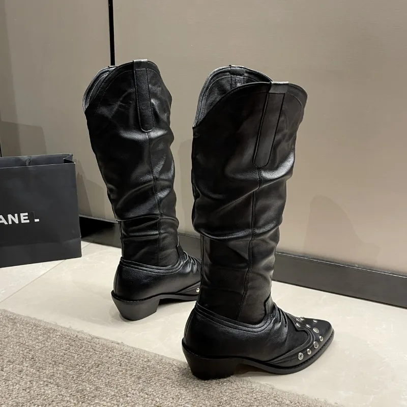 

Vintage Western Boots for Women 2023 Autumn Winter Hot Fashion Pointed Toe Roma Mid Calf Boots Embroidery Western Cowgirl Boots