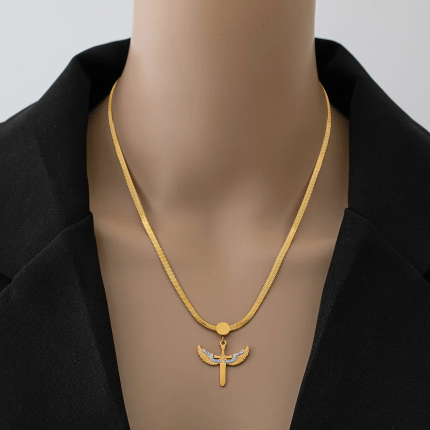 Женская подвеска-крест в виде крыла из нержавеющей стали